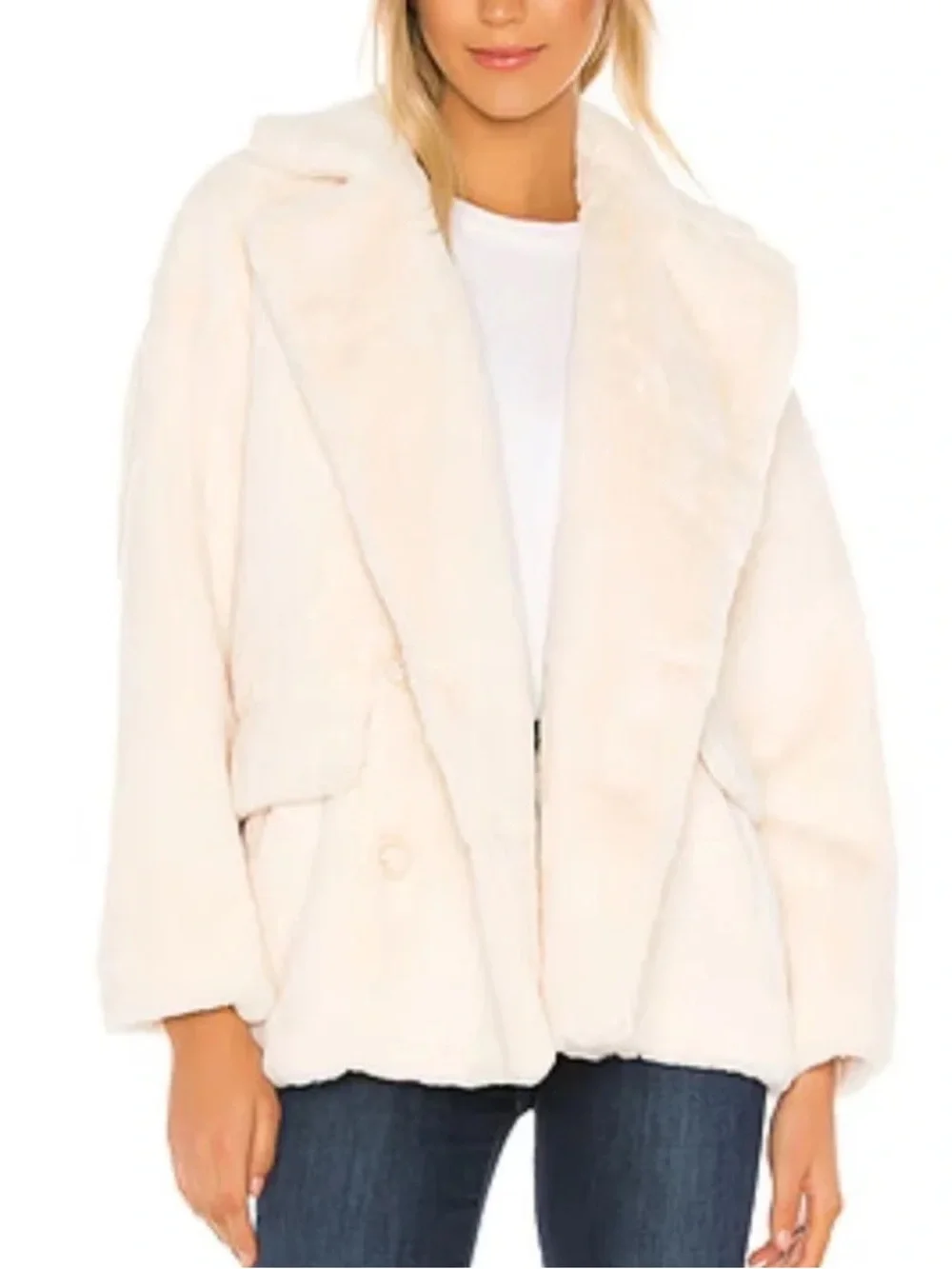 Free People Solid Kate Ivory Faux Fur Coat